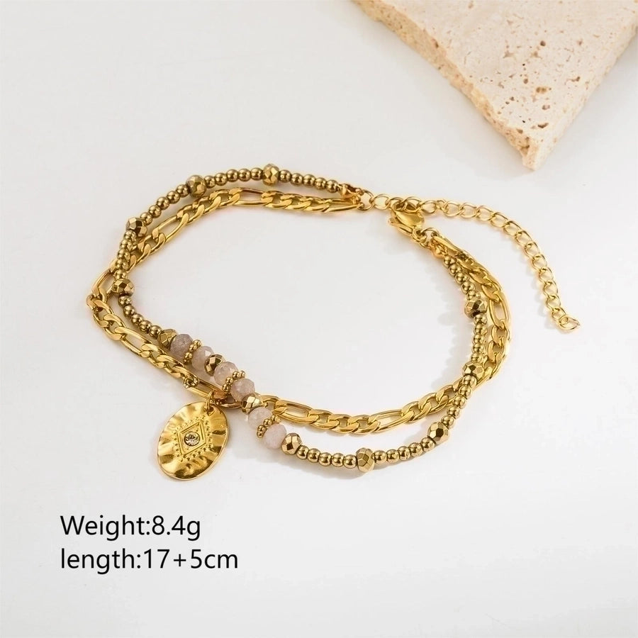 Natural Stone Beaded Bracelets [304 Stainless Steel,18K Gold Plated]