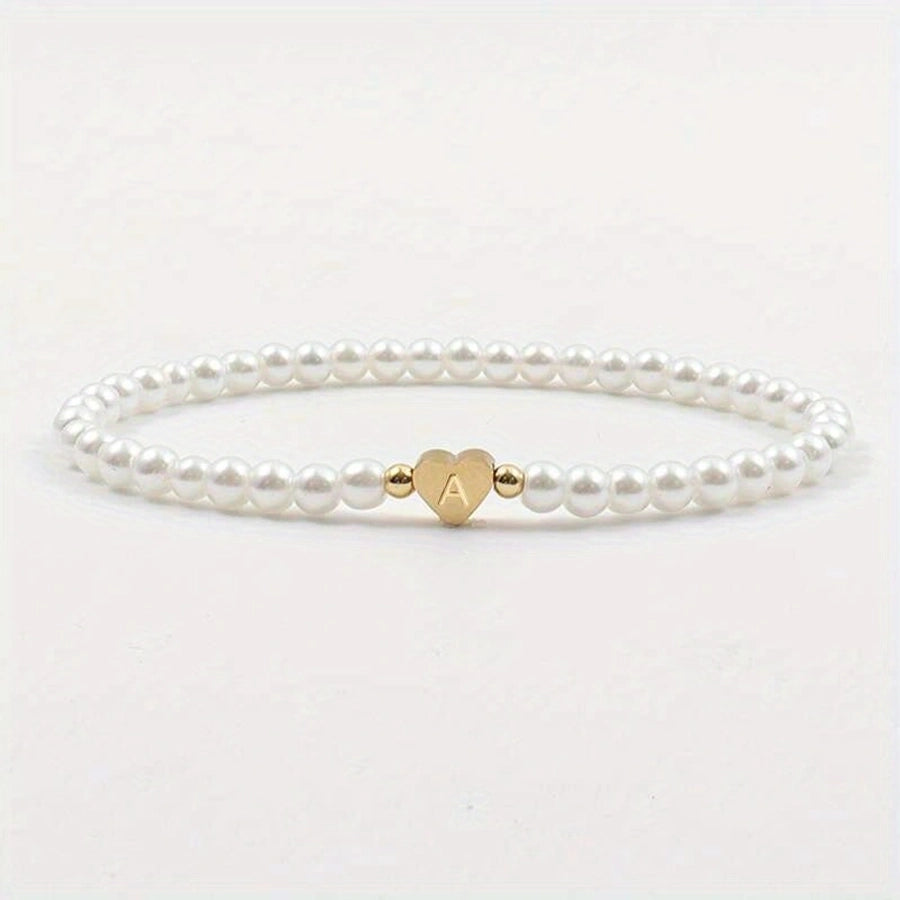 Letter Heart Shape Artificial Pearl Bracelets [304 Stainless Steel]