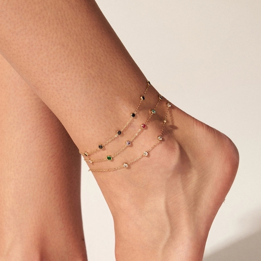 Round Zircon Anklet [304 Stainless Steel, 16K Gold Plated]