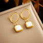 Square Oval Shell Drop Earrings [304 Stainless Steel,18K Gold Plated]