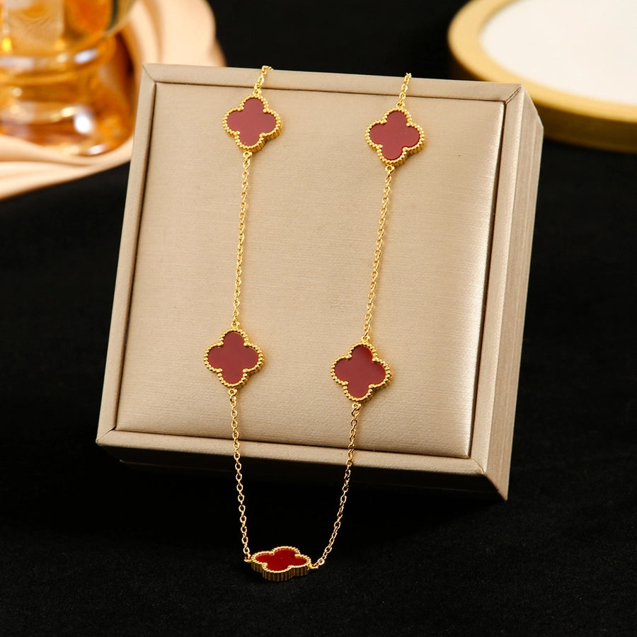 Four Leaf Clover Necklace [304 Stainless Steel,18K Gold Plated]