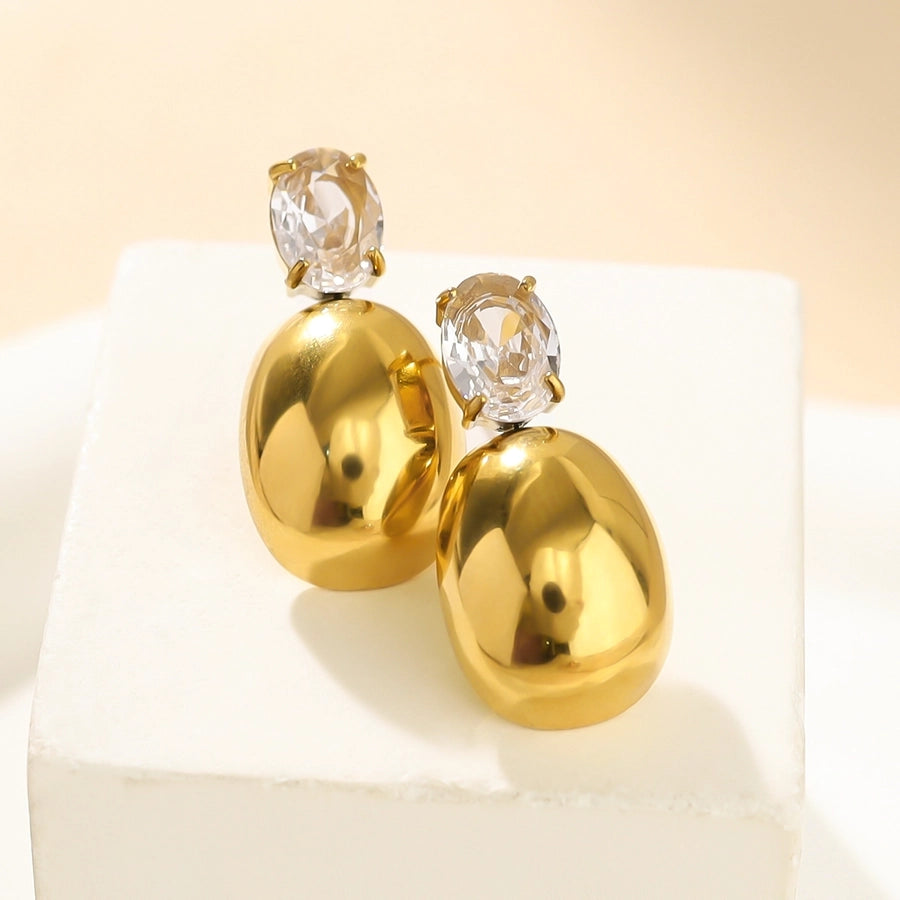 Water Droplets Zircon Earrings [304 Stainless Steel,18K Gold Plated]