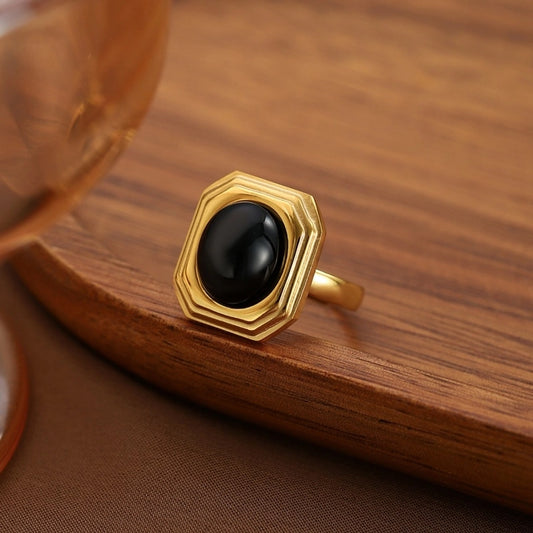 Anello di agata nera [acciaio inossidabile 304]