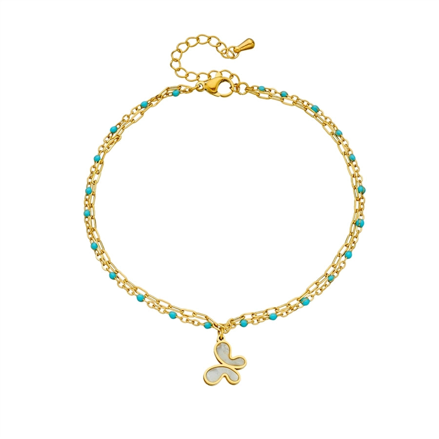 Hawaiian Flower Butterfly Anklet [304 Rustfritt stål, 18K gullbelagt]