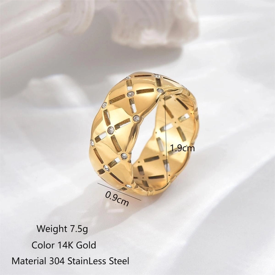 Square Rhinestones Ring [304 Stainless Steel 14K Gold Plated]