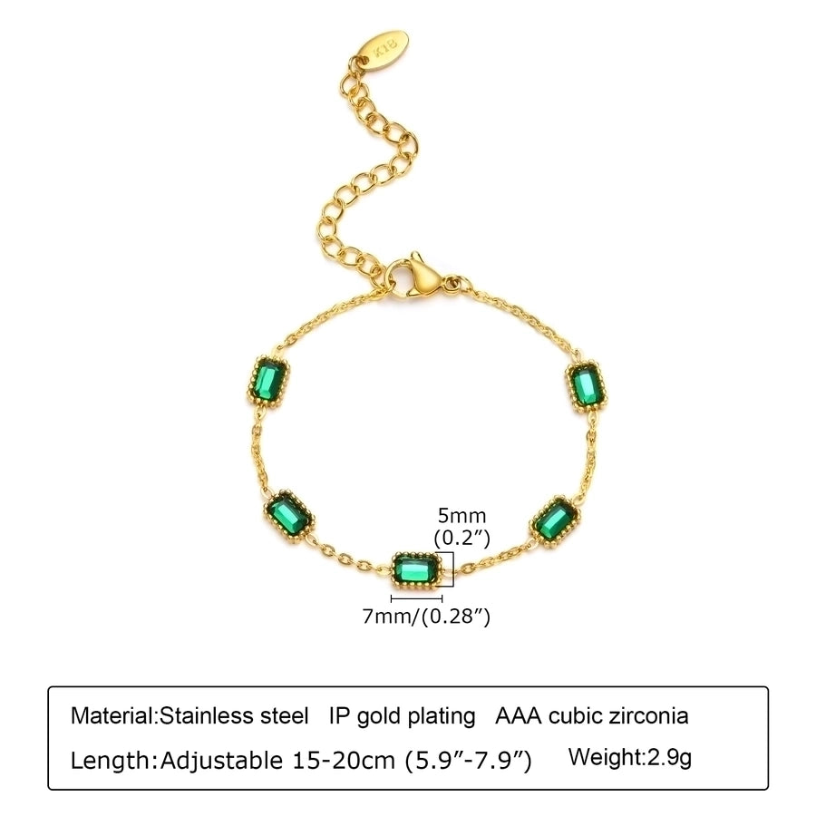 Green Zircon Chain Bracelets [201 Stainless Steel, 18K Gold Plated]