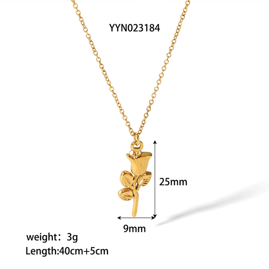 Rose Flower Pendant Necklace [304 Stainless Steel,18K Gold Plated]