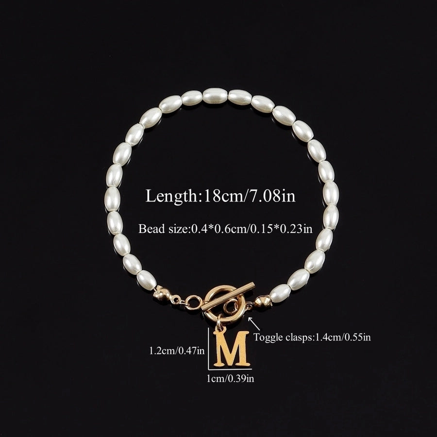 Letter Artificial Pearl Bracelet [304 Stainless Steel]