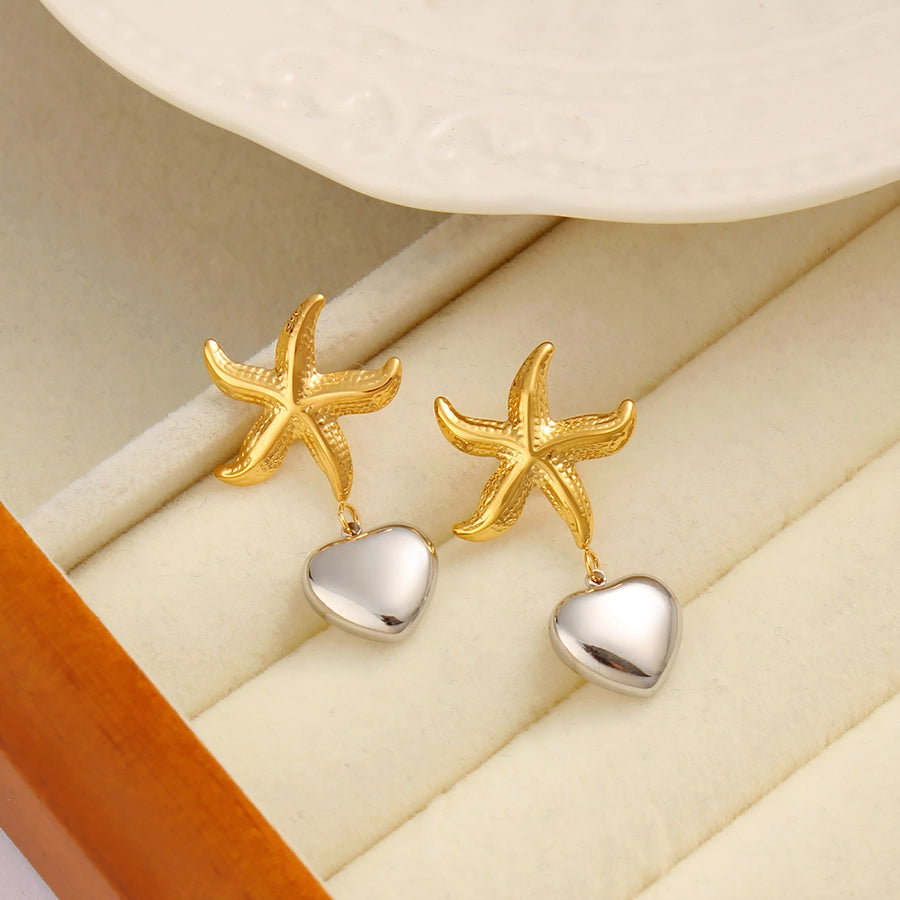 Starfish Heart Shape Drop Earrings [304,316 Stainless Steel,18K Gold Plated]