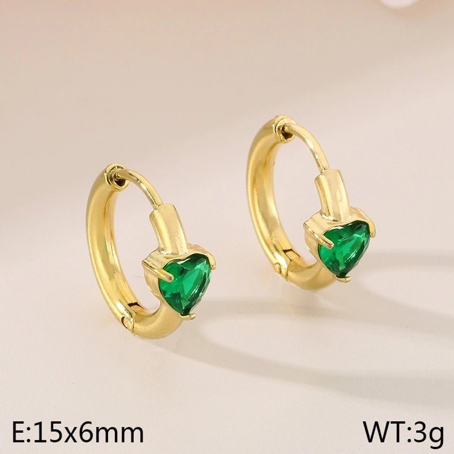 Commute Heart Shape Colored Rhinestone Earrings [304 Stainless Steel,18K Gold Plated]