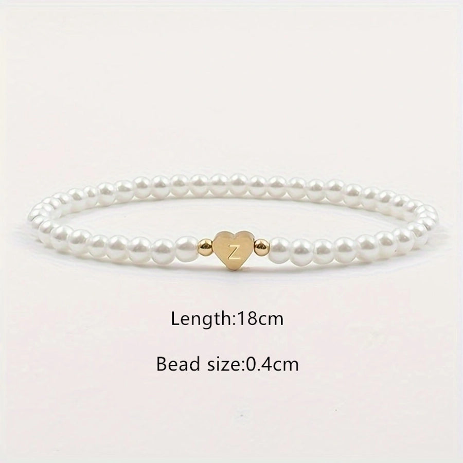 Letter Heart Shape Artificial Pearl Bracelets [304 Stainless Steel]