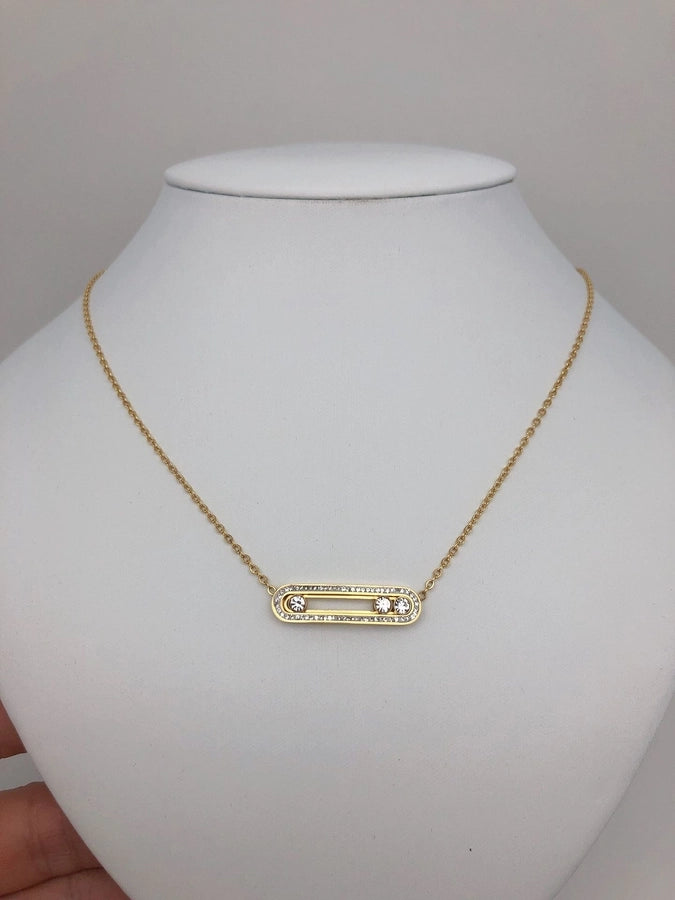 Paperclip zirkon ketting [304 roestvrij staal]