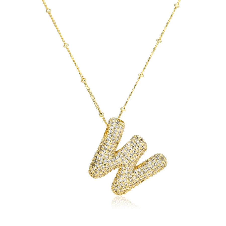 Gold Rhinestones Letter Necklace [304 Stainless Steel]