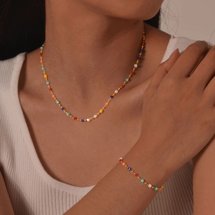 Colorful Beads Necklace/Bracelets [201 Stainless Steel]