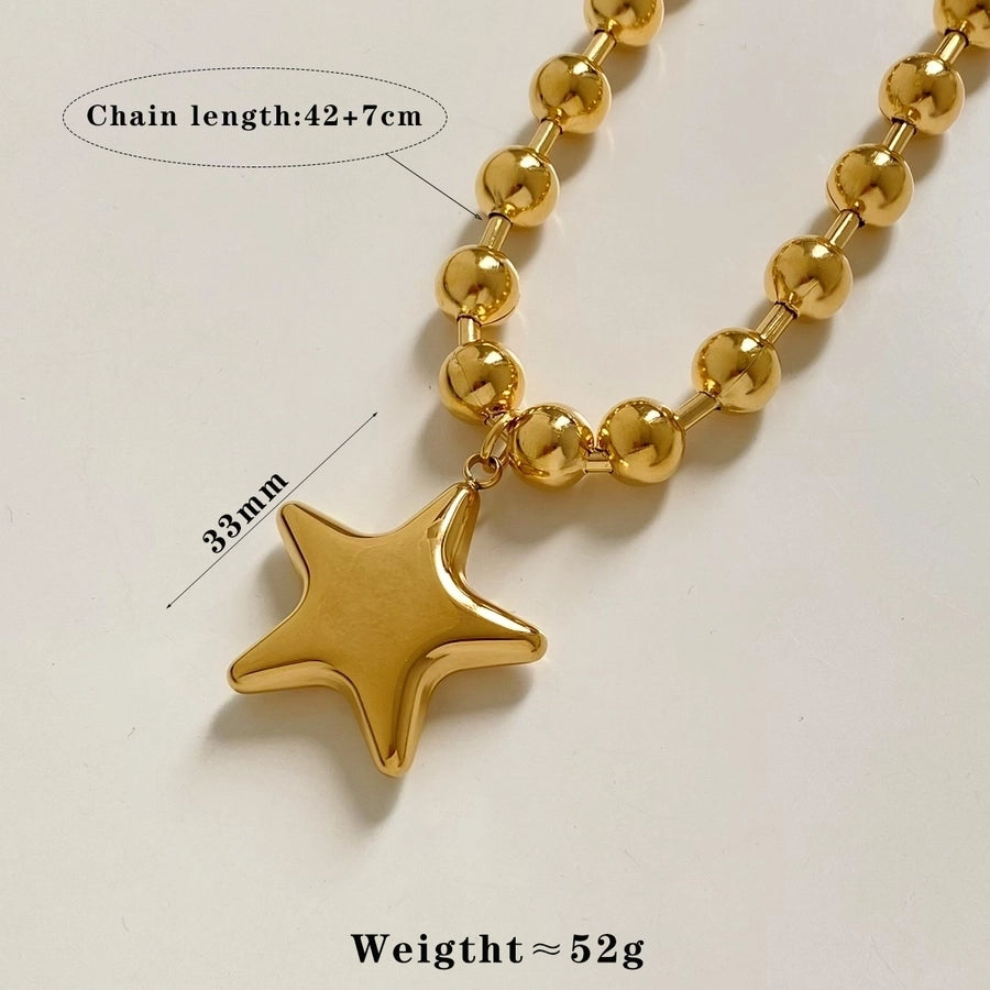 Nordic Style Star Heart Beaded Bracelets/Necklace [304 Stainless Steel,16K Gold Plated]