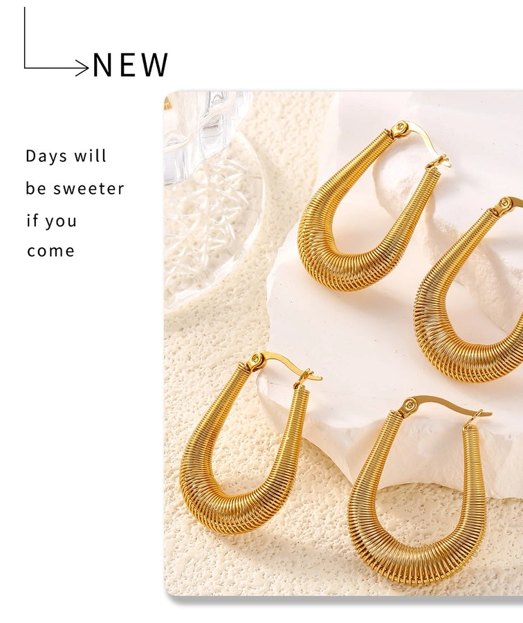 U Shape Lines Layered Earrings [304 Stainless Steel,18K Gold Plated]