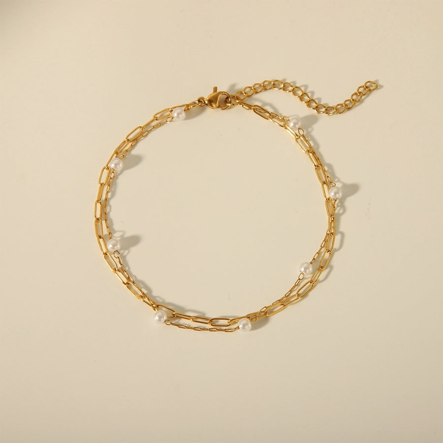 Pearl Layered Chain Anklet [304 rustfrit stål]