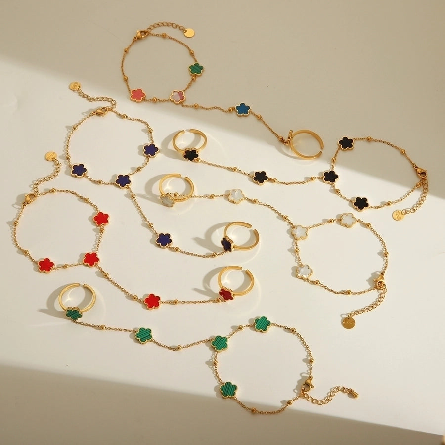 Bracciale per dito acrilico fiore [acciaio inossidabile 304, oro 18K placcato]