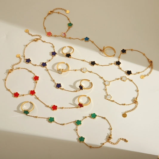 Bracciale per dito acrilico fiore [acciaio inossidabile 304, oro 18K placcato]