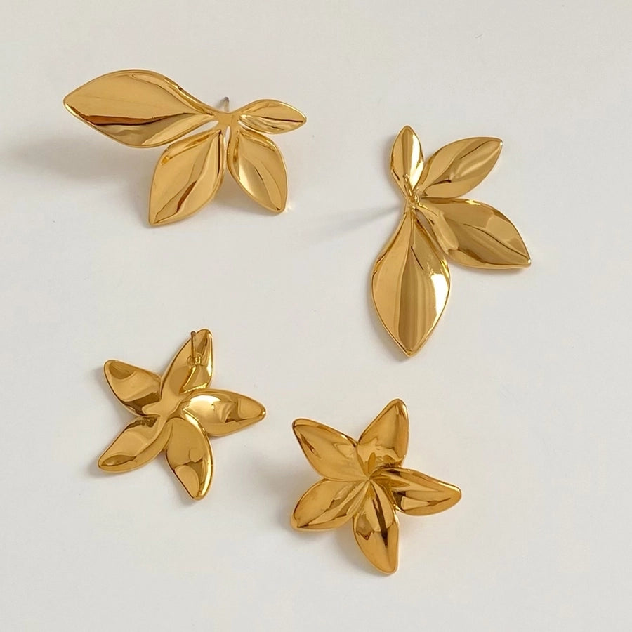 Leaves Flower Earrings [304 Stainless Steel,16K Gold Plated]