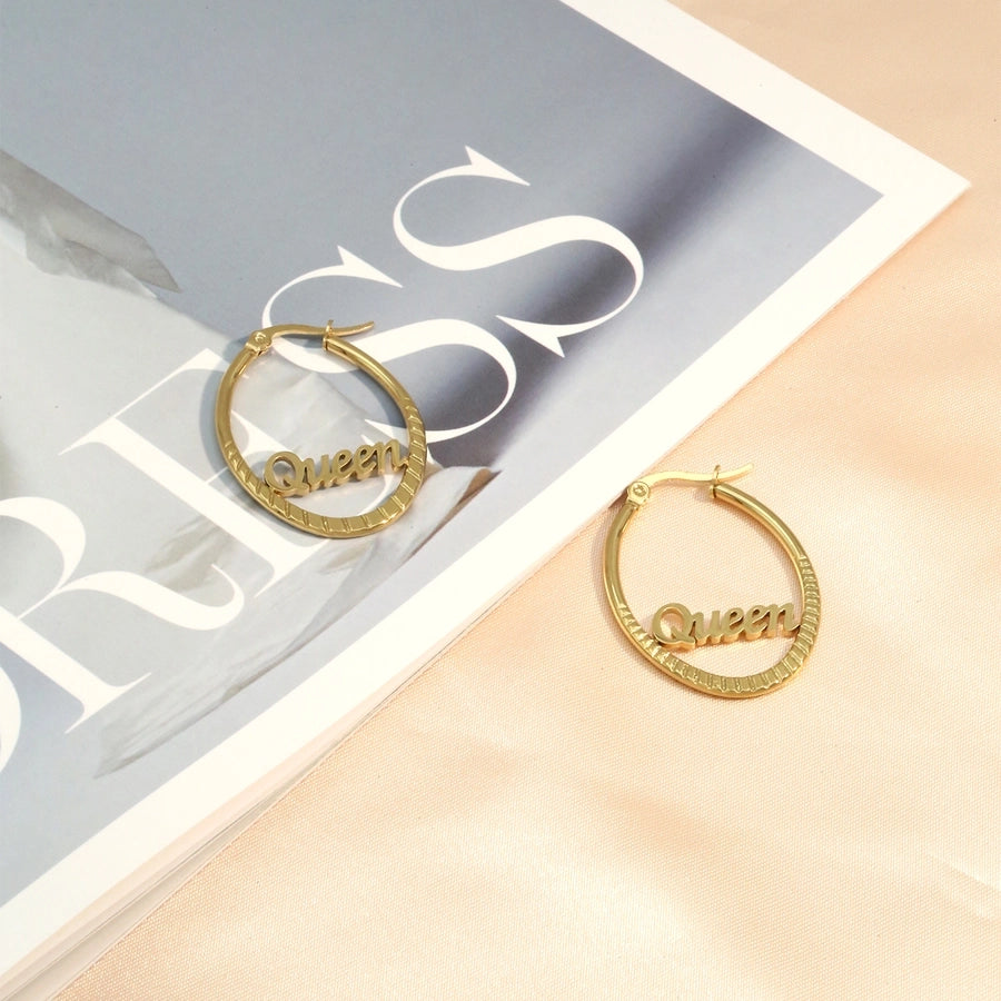 Queen Hoop Earrings [304 Stainless Steel,18K Gold Plated]