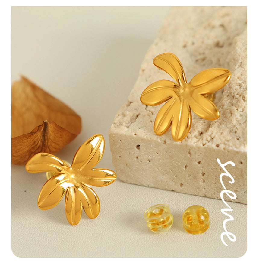 Flower Earrings [304 Stainless Steel,18K Gold Plated]