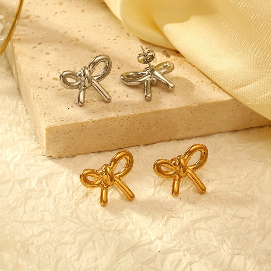 Bow Knot Earrings [304 Stainless Steel,18K Gold Plated]