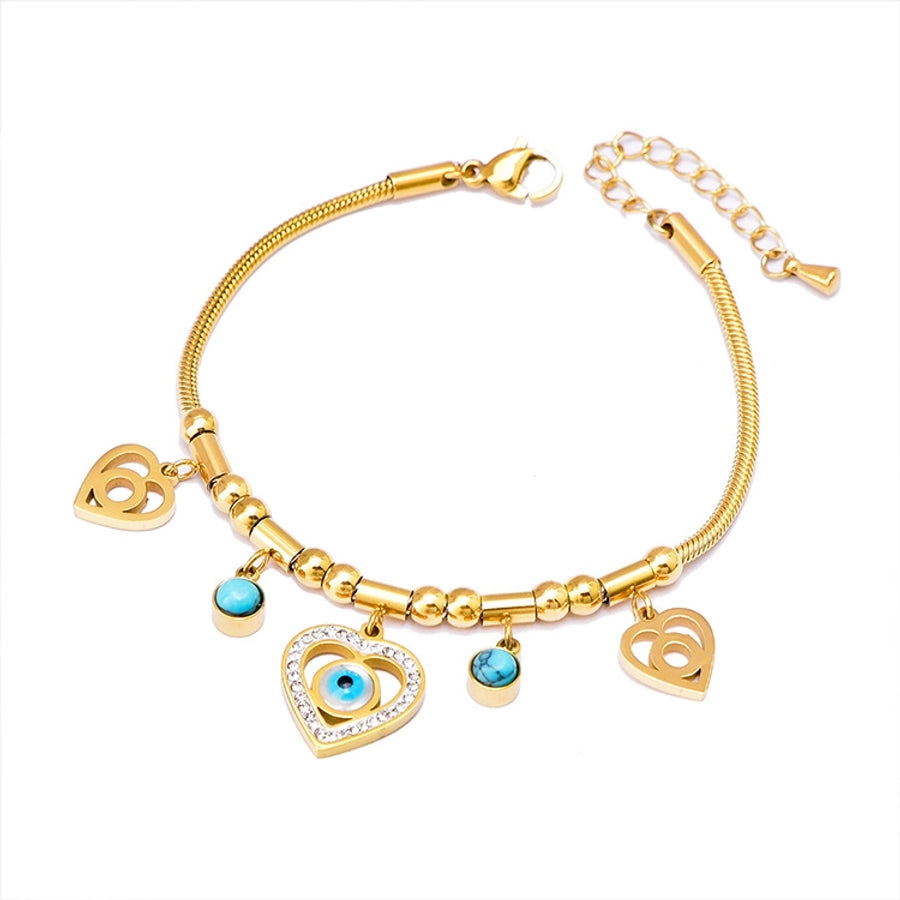 Artificial Rhinestones Turquoise Shell Bracelet [304 Stainless Steel, 18K Gold Plated]