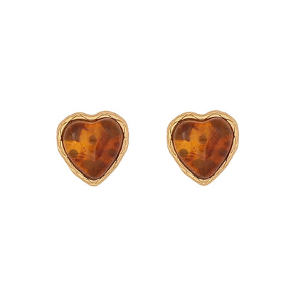 Heart Shape Inlay Gem 18K Earrings [304 Stainless Steel,18K Gold Plated]