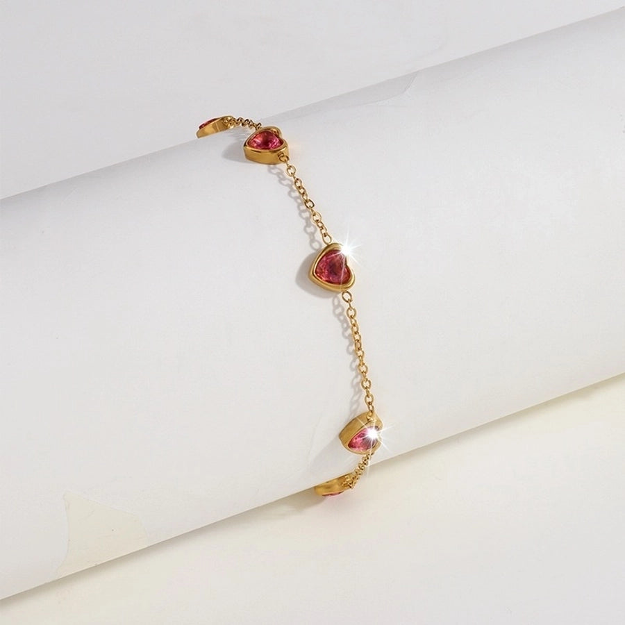 Heart Shape Zircon Bracelets [304 Stainless Steel,18K Gold Plated]