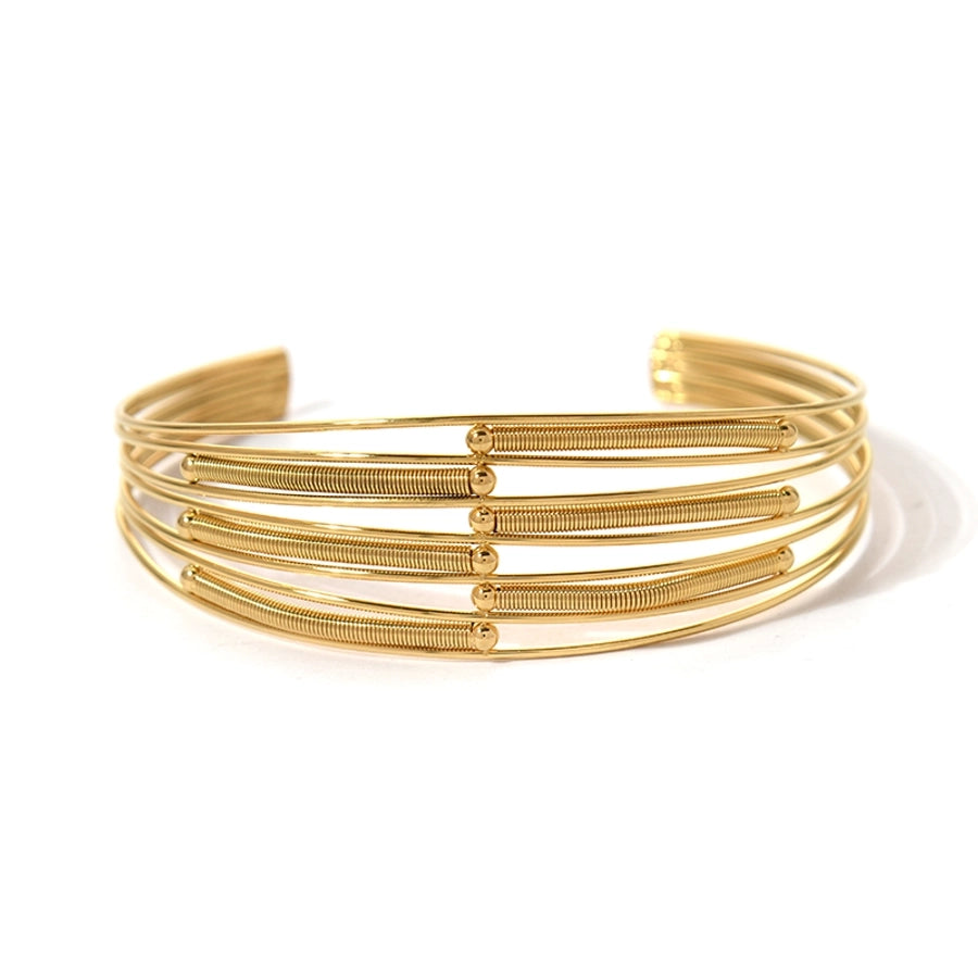 Golden Rows Bangle Bracelet [304 Stainless Steel,14K Gold Plated]