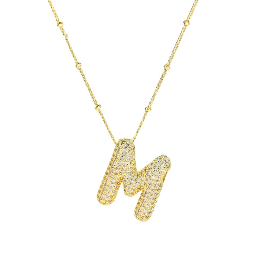 Gold Rhinestones Letter Necklace [304 rustfrit stål]