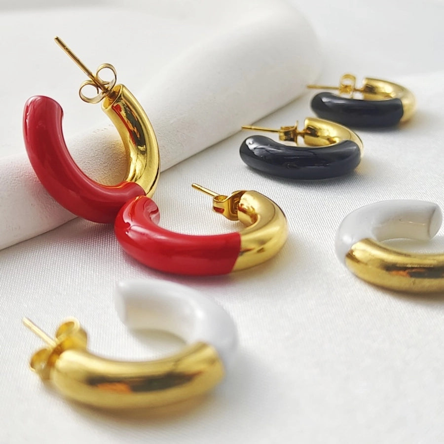 Half Colored Hoop Earrings [304 Stainless Steel,18K Gold Plated]