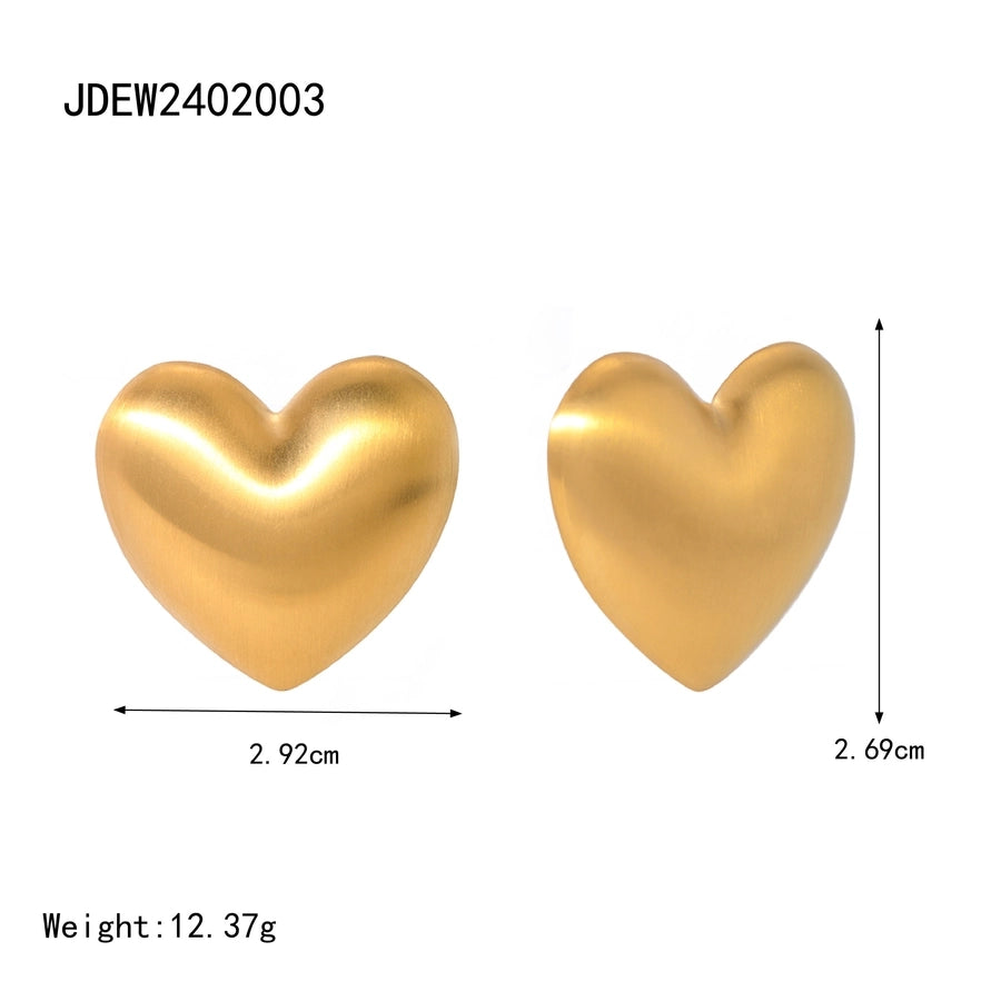 Matte Heart Shape Earrings [304 Stainless Steel,18K Gold Plated]