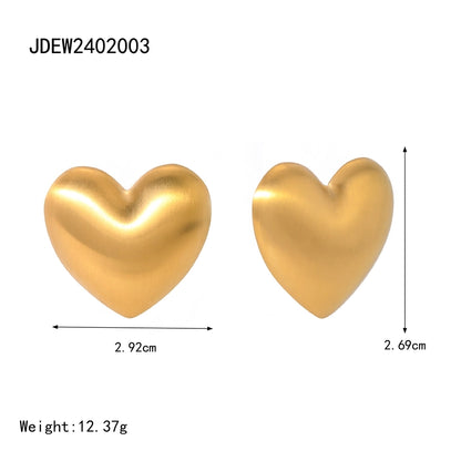 Matte Heart Shape Earrings [304 Stainless Steel,18K Gold Plated]