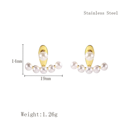 Modern Style Sector Artificial Pearls Earrings [304 Stainless Steel,18K Gold Plated]