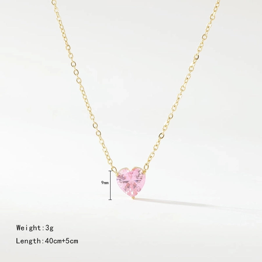 Heart Shape Zircon Inlay Necklace [304 Stainless Steel]