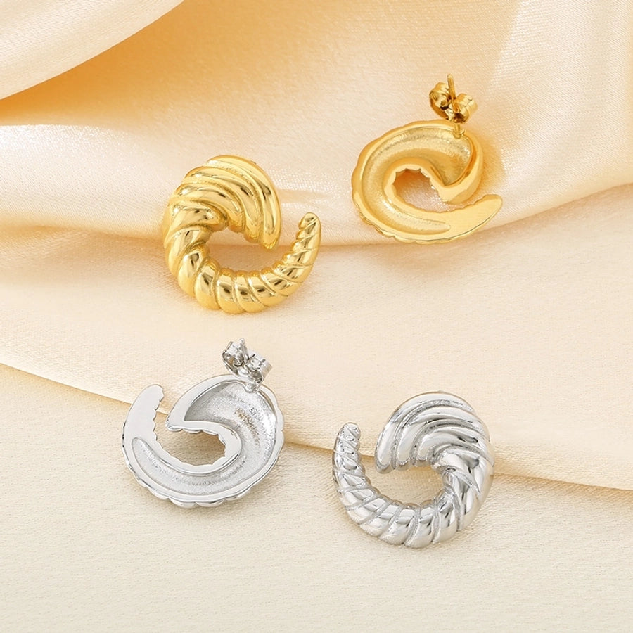 Vintage Style Horn Pattern Earrings [304 Stainless Steel, 18K Gold Plated]