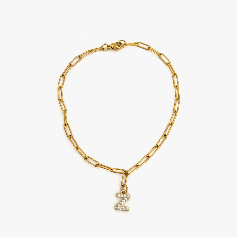 Letter Link Chain Anklet [316L Stainless Steel, 18K Gold Plated]