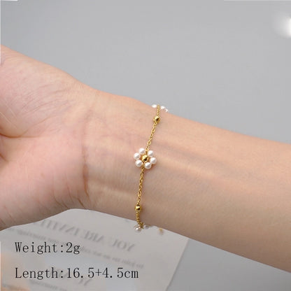 White Flower Necklace/Bracelet [304 Stainless Steel,18K Gold Plated]