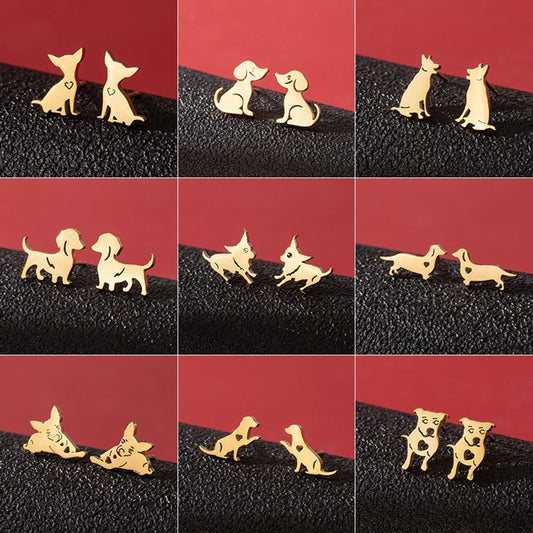 Dog Cat Ear Studs [304 Stainless Steel,18K Gold Plated]