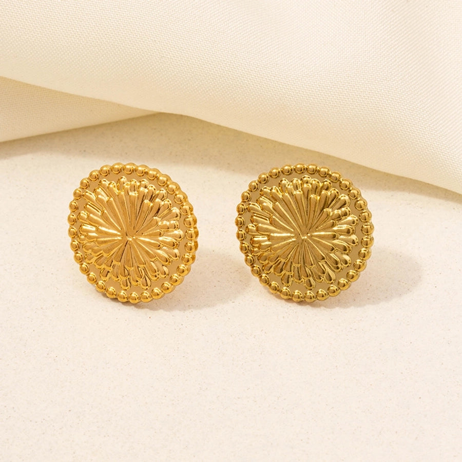 Round Plating Ear Studs [304 Stainless Steel,18K Gold Plated]