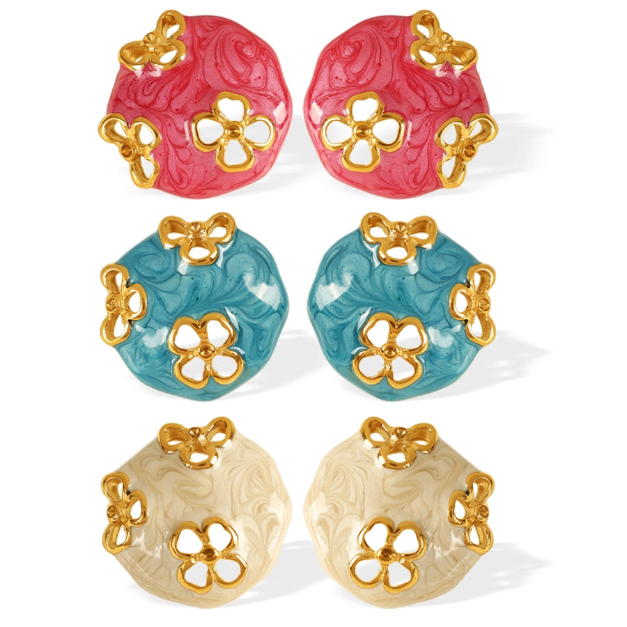 French Style Flower Resin Earrings [304 Stainless Steel,18K Gold Plated]