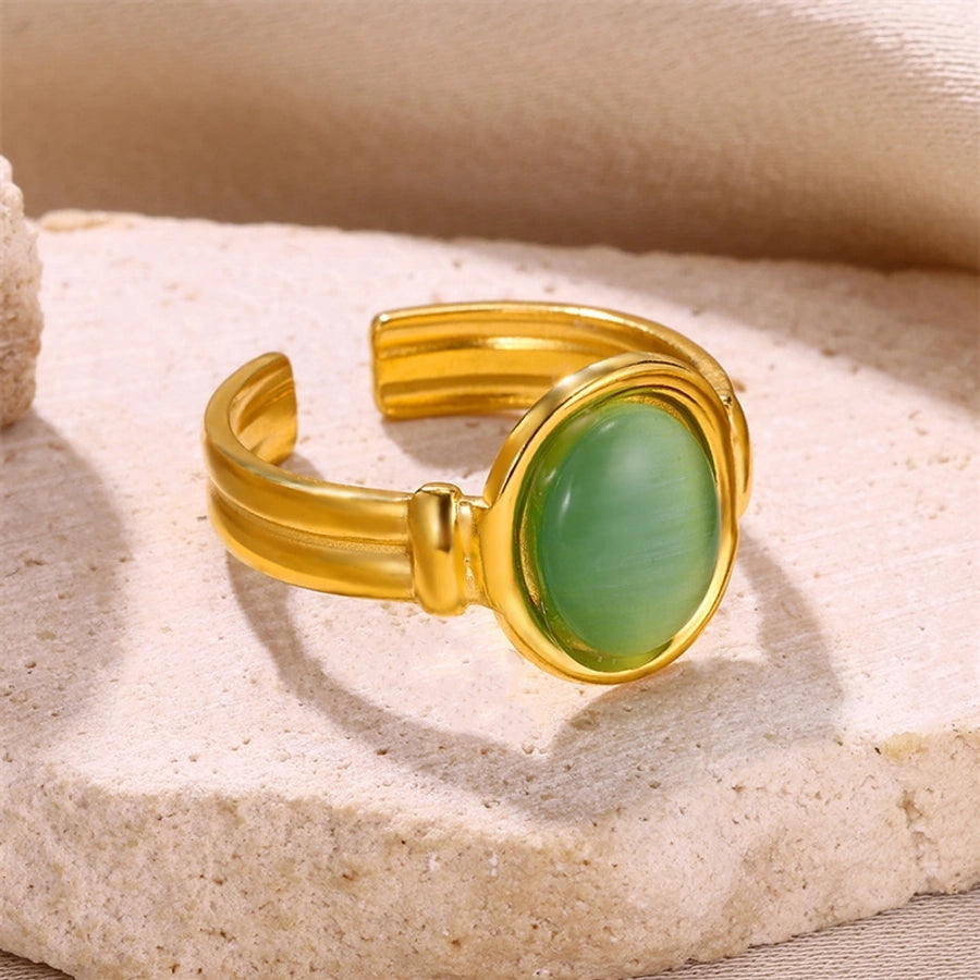 Estilo vintage Oval Opal Inclay Open Ring [304 Aço inoxidável]