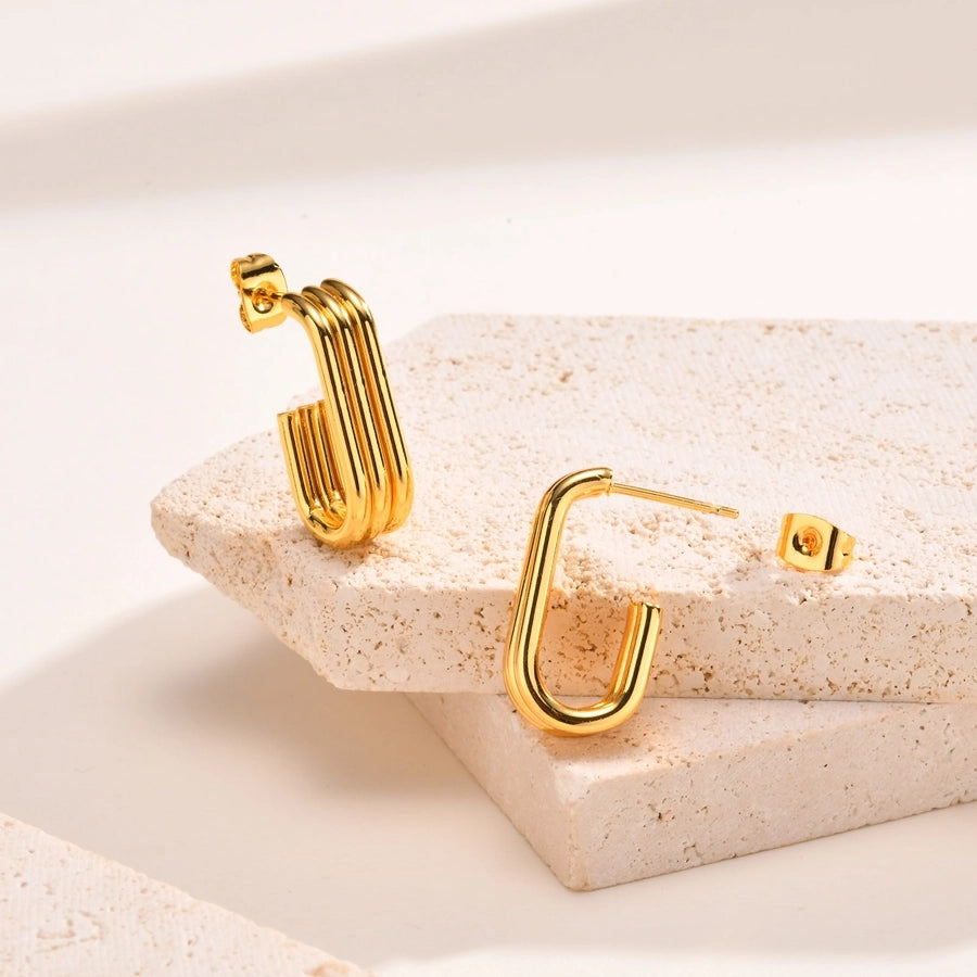 Lines Earrings [201 Stainless Steel,18K Gold Plated]