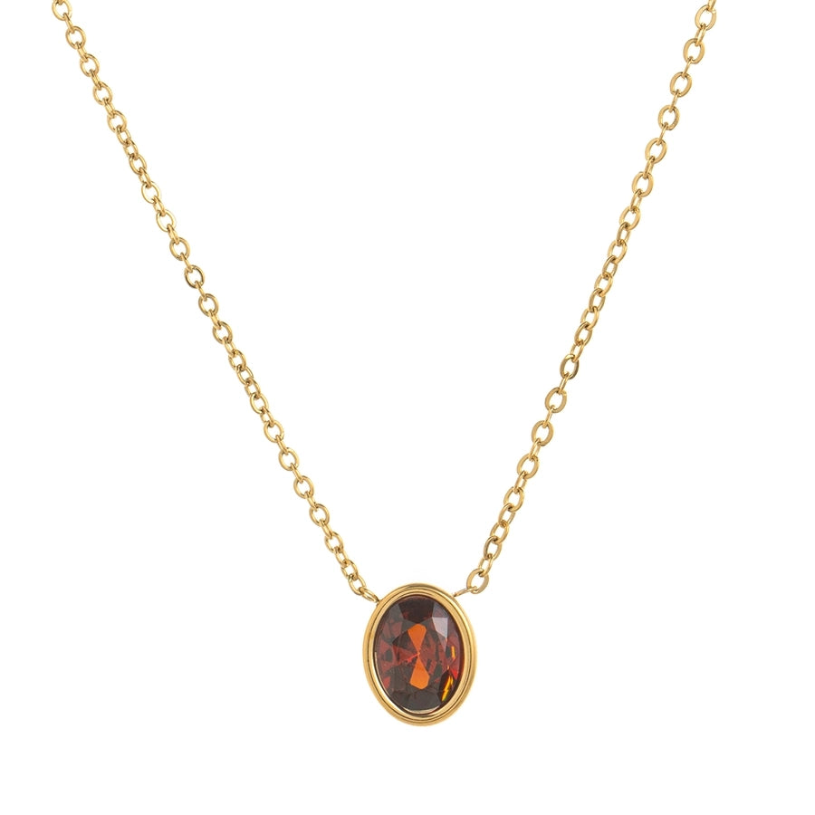 Oval Zircon Pendant Necklace [201,304 Stainless Steel ,18K Gold Plated]