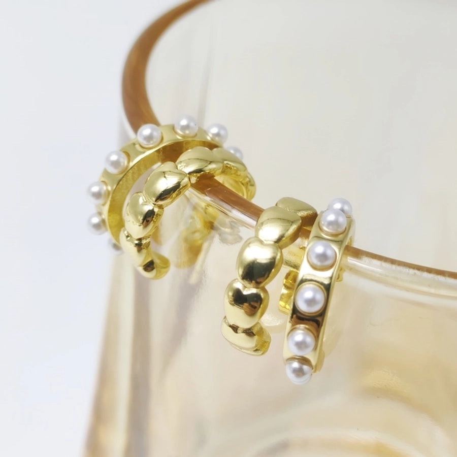 Artificial Pearls Rhinestones Hoop Earrings [304 Stainless Steel,18K Gold Plated]