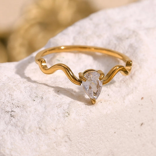 Anello di gocce d'acqua Ringhe [304 in acciaio inossidabile 18K oro placcato]