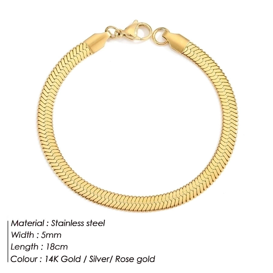 Flat Snake Chain Bracelet [ Stainless Steel, 14K Gold Plated]