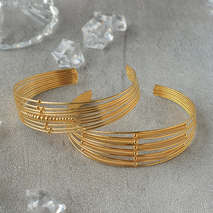 Golden Rows Bangle Bracelet [304 Stainless Steel,14K Gold Plated]